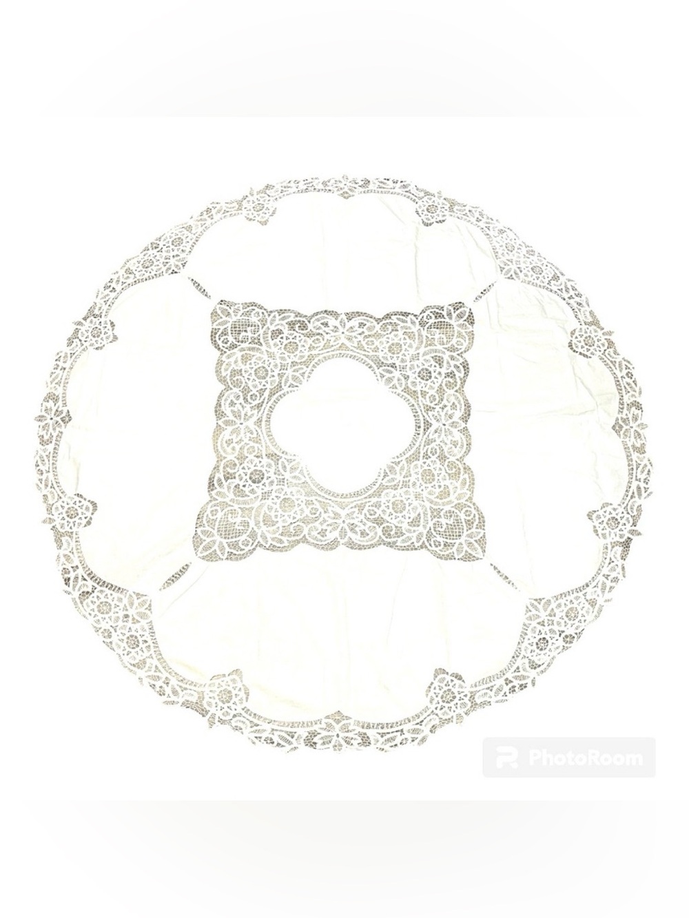 Vintage Battenburg Lace 63” Round Tablecloth